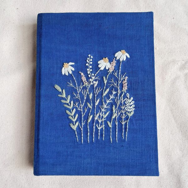 Custom Embroidered Flower Name Notebook A5 and A6, Personalized Diary, Natural Indigo Dyed Fabric Cover Journal