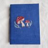 Custom Embroidered Mushroom Notebook A5 and A6, Personalized Diary, Natural Indigo Dyed Fabric Cover Journal with Custom Name