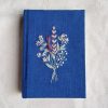 Custom Flower Embroidered Name Notebook A5 and A6, Personalized Diary, Natural Indigo Dyed Fabric Cover Journal