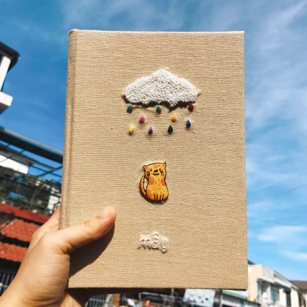 Cloud and Cat Embroidered Notebook
